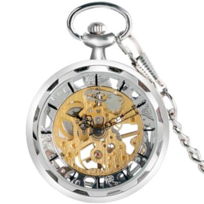 Montre à Gousset Mécanique <br>Skeleton Argentée