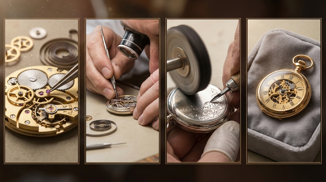 découvrez les étapes essentielles de la production d'une montre gousset, du montage du mouvement précis à l'assemblage élégant du boîtier, pour apprécier l'artisanat horloger traditionnel.
